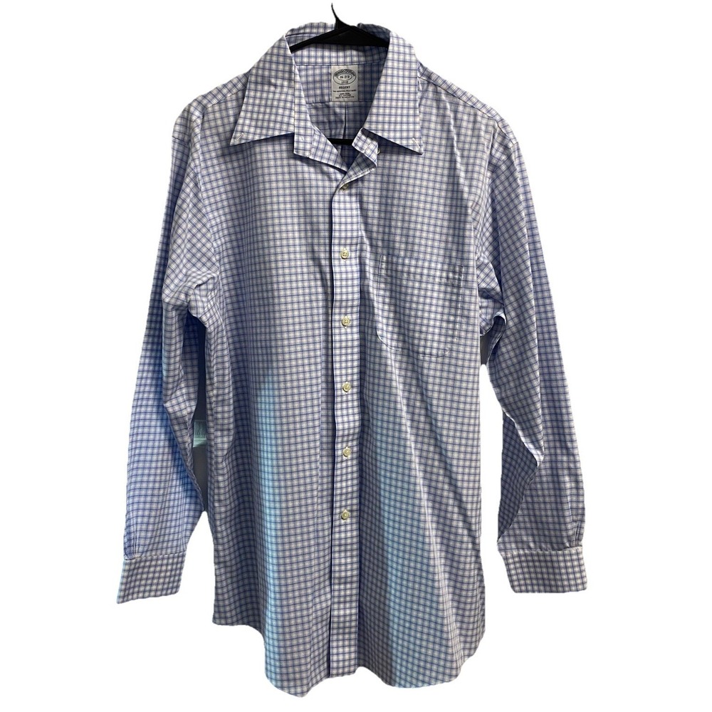 Brooks Brothers 1818 Men's Button-Up Dress Shirt Blue/White‎ Check Regent 16 2/3